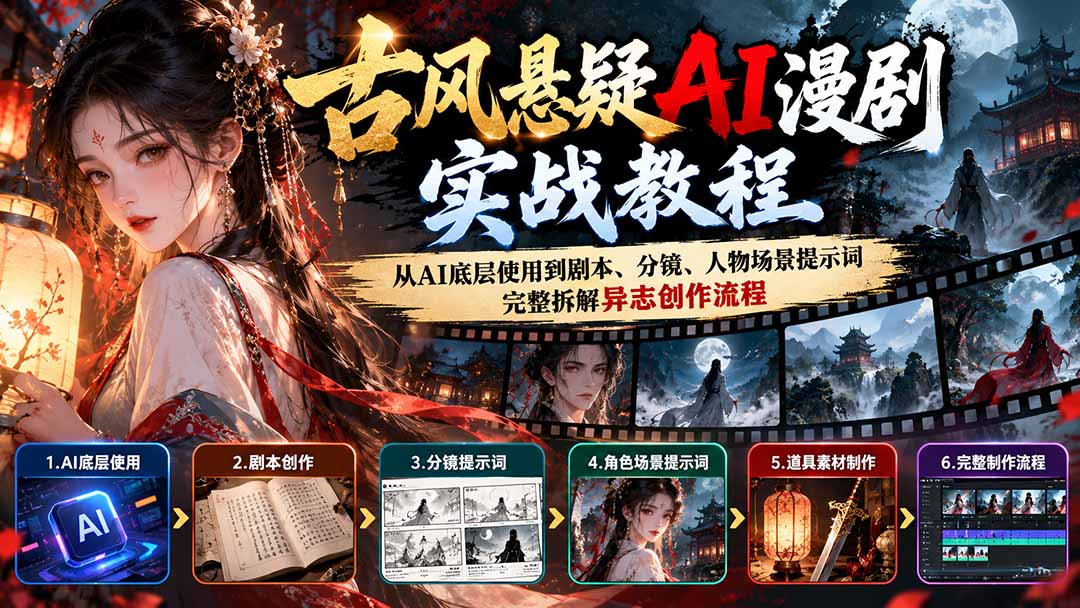 (20798期)古风悬疑AI漫剧实战教程:从AI底层使用到剧本、分镜、人物场景提示词,完整拆解异志创作流程-悟空知识星球