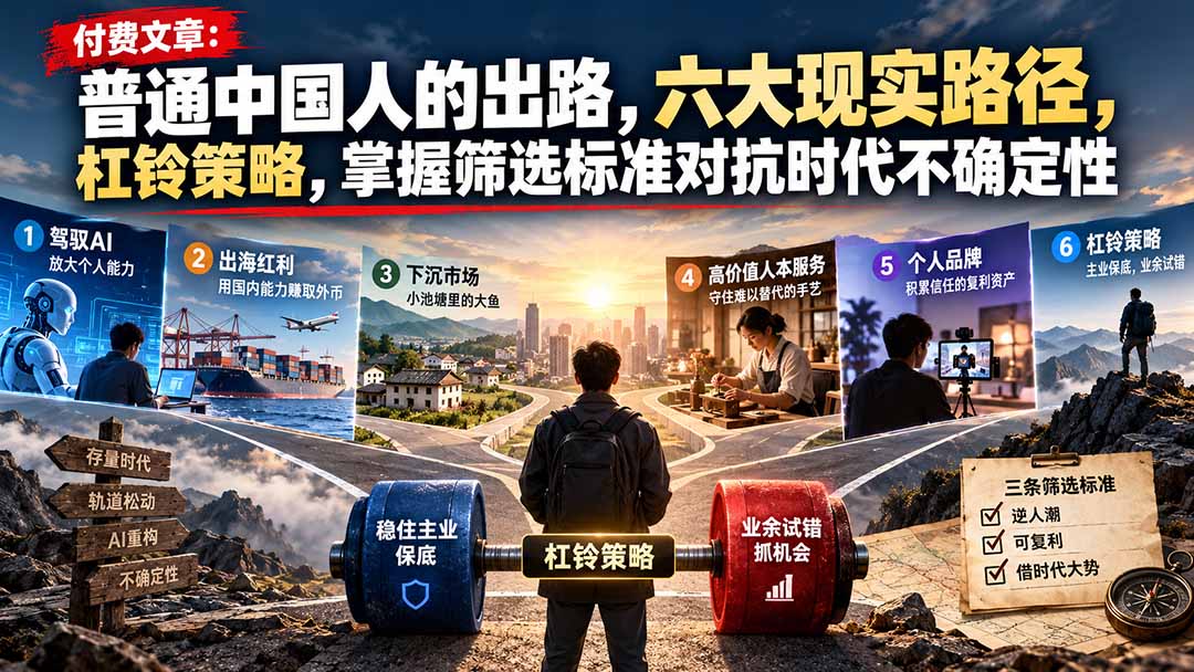 (21058期)付费文章:普通中国人的出路,六大现实路径,杠铃策略,掌握筛选标准对抗时代不确定性-悟空知识星球