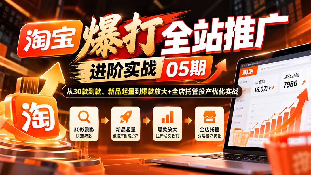 （20817期）淘宝爆打全站推广进阶实战05期：从30款测款、新品起量到爆款放大+全店托管投产优化实战-悟空知识星球
