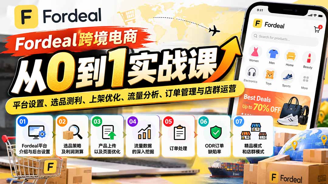 (20914期)Fordeal跨境电商从0到1实战课:平台设置、选品测利、上架优化、流量分析、订单管理与店群运营-悟空知识星球