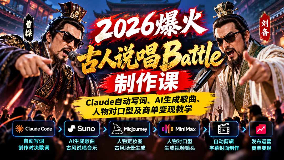 (21059期)2026爆火古人说唱Battle制作课:Claude自动写词、AI生成歌曲、人物对口型及商单变现教学-悟空知识星球