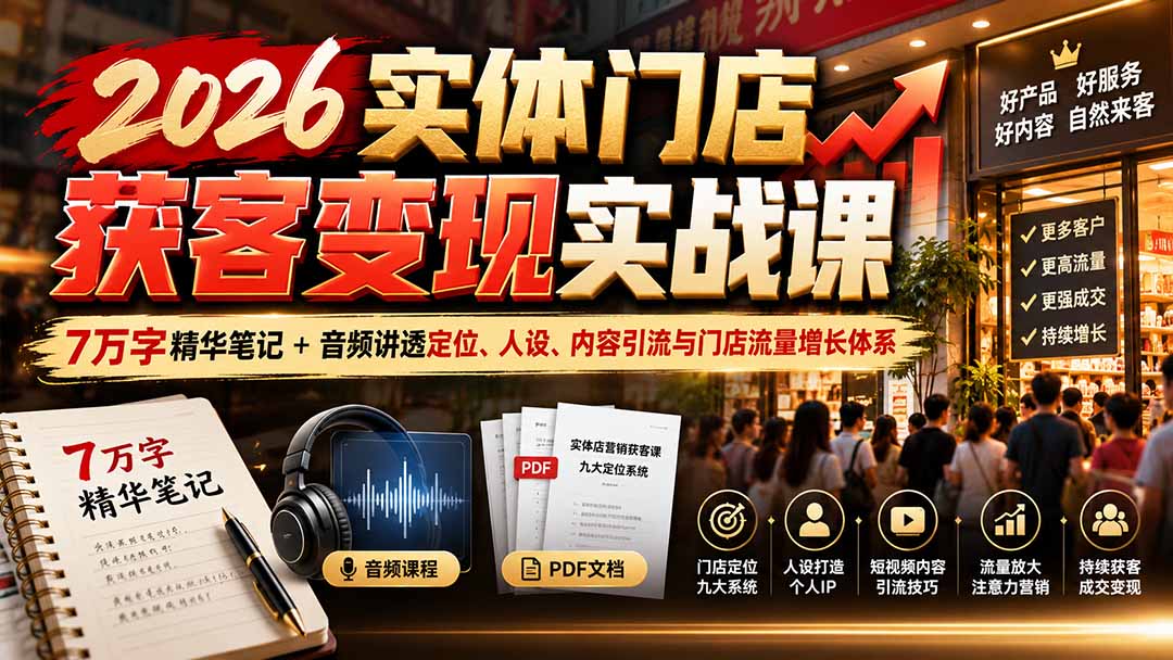 (20832期)2026实体门店获客变现实战课:7万字精华笔记+音频讲透定位、人设、内容引流与门店流量增长体系-悟空知识星球