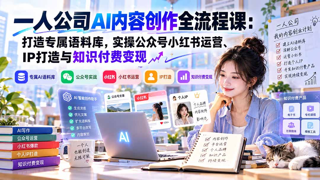 (20866期)一人公司AI内容创作全流程课:打造专属语料库,实操公众号小红书运营、IP打造与知识付费变现方法论-悟空知识星球