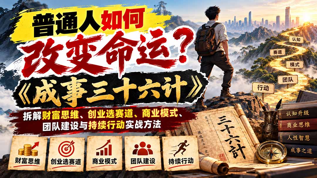 （21130期）普通人如何改变命运？《成事三十六计》拆解财富思维、创业选赛道、商业模式、团队建设与持续行动实战方法-悟空知识星球