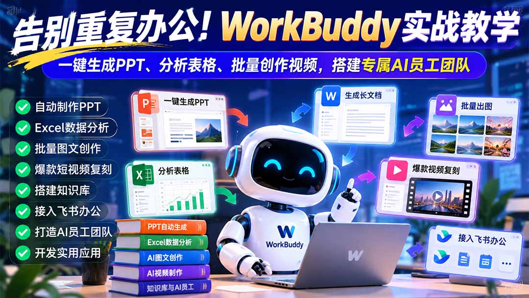 (21152期)告别重复办公!WorkBuddy实战教学:一键生成PPT、分析表格、批量创作视频,搭建专属AI员工团队-悟空知识星球