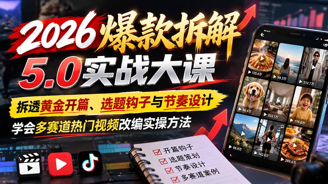 (21110期)2026爆款拆解5.0实战大课:拆透黄金开篇、选题钩子与节奏设计,学会多赛道热门视频改编实操方法-悟空知识星球