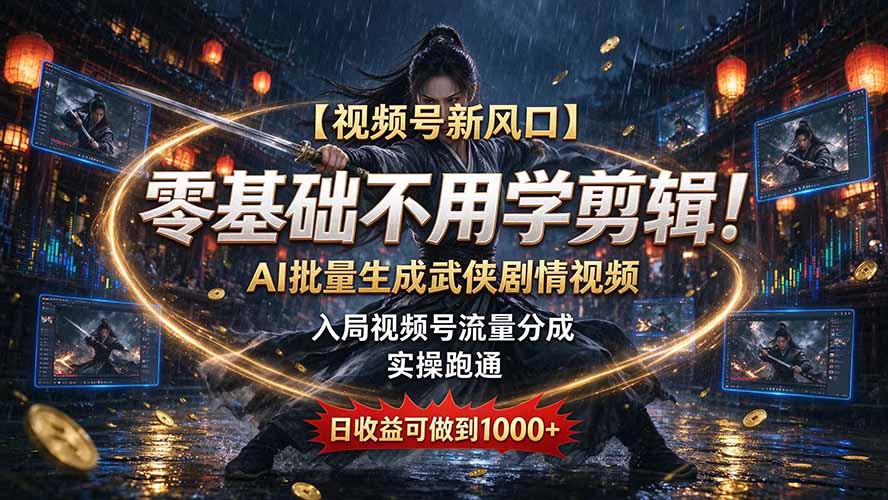 (20780期)【视频号新风口】零基础不用学剪辑!AI 批量生成武侠剧情视频,入局视频号流量分成,实操跑通,日收益可做到 1000+-悟空知识星球