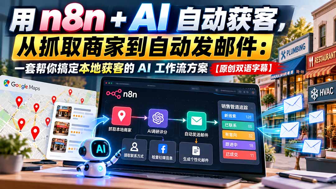 (21076期)用 n8n + AI 自动获客,从抓取商家到自动发邮件:一套帮你搞定本地获客的 AI 工作流方案【原创双语字幕】-悟空知识星球