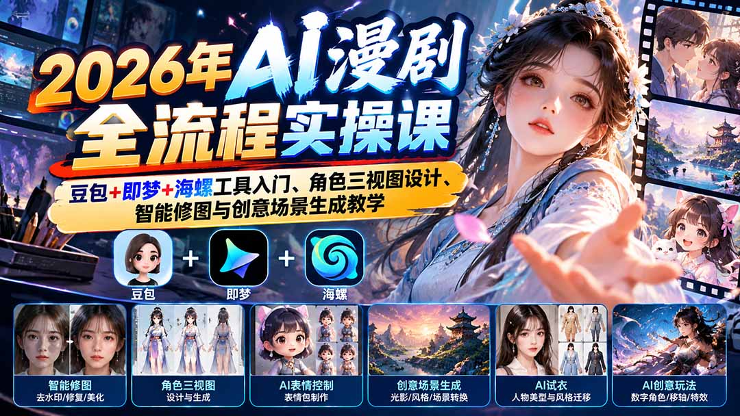(21077期)2026年AI漫剧全流程实操课:豆包+即梦+海螺工具入门、角色三视图设计、智能修图与创意场景生成教学-悟空知识星球