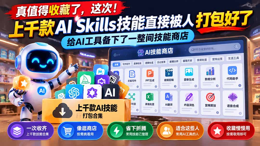 （21096期）真值得收藏了，这次！上千款AI Skills技能直接被人打包好了，给AI工具备下了一整间技能商店-悟空知识星球