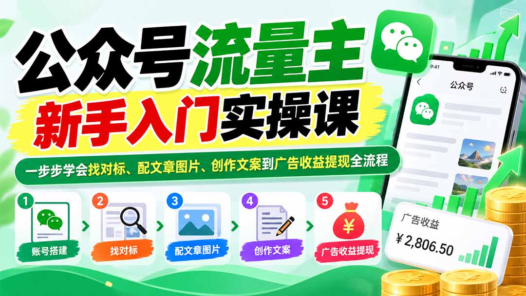 （20816期）公众号流量主新手入门实操课：一步步学会找对标、配文章图片、创作文案到广告收益提现全流程-悟空知识星球