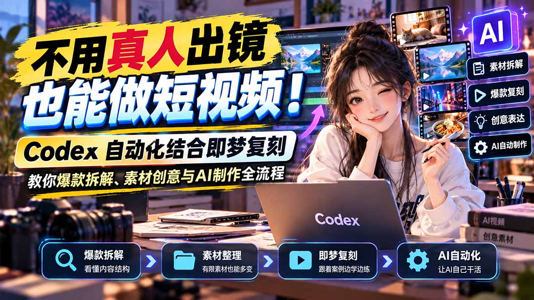 (20988期)不用真人出镜也能做短视频!Codex自动化结合即梦复刻,教你爆款拆解、素材创意与AI制作全流程-悟空知识星球