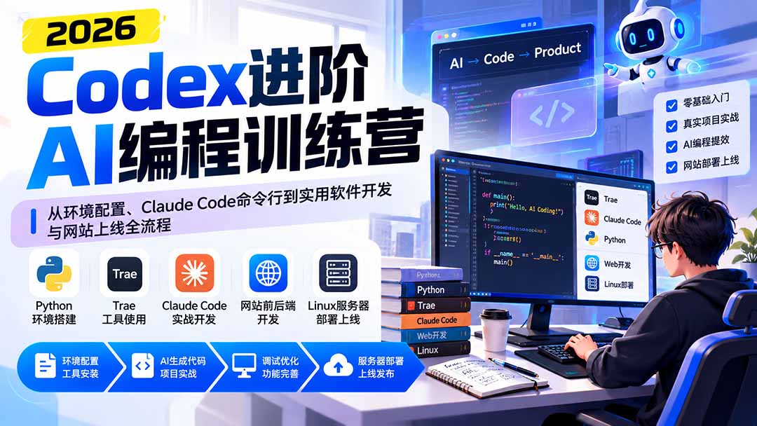 （20855期）Codex进阶AI编程训练营：从环境配置、Claude Code命令行到实用软件开发与网站上线全流程-悟空知识星球