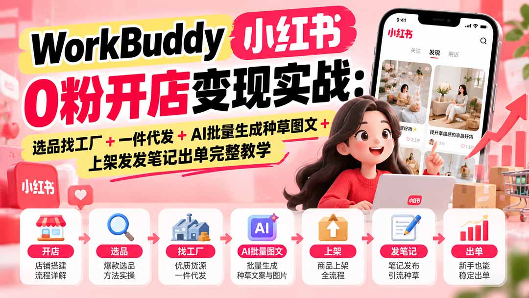 (20801期)WorkBuddy小红书0粉开店变现实战:选品找工厂+一件代发+AI批量生成种草图文+上架发发笔记出单完整教学-悟空知识星球