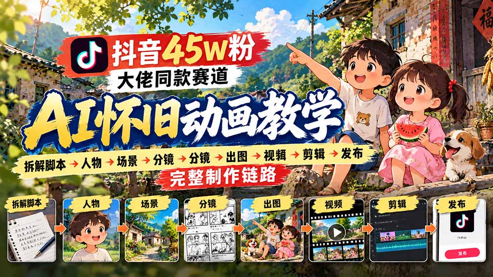 (20781期)抖音45W粉大佬同款赛道AI怀旧动画教学:拆解脚本→人物→场景→分镜→出图→视频→剪辑→发布完整制作链路-悟空知识星球