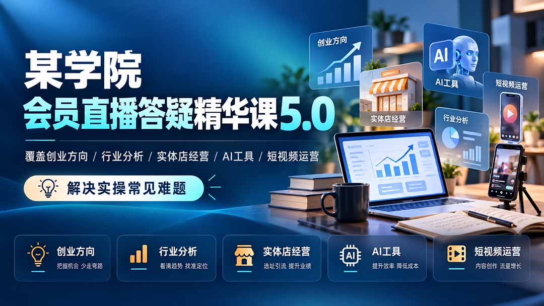 （21097期）某学院会员直播答疑精华课5.0：覆盖创业方向、行业分析、实体店经营、AI工具和短视频运营，解决实操常见难题！-悟空知识星球
