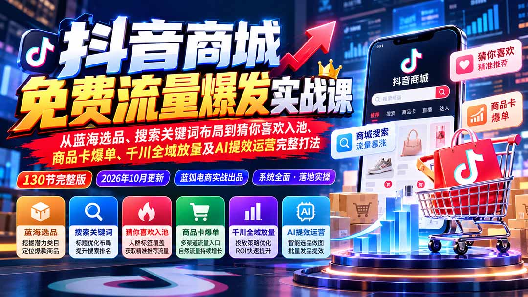 （20959期）抖音商城免费流量爆发实战：从蓝海选品、搜索关键词布局到猜你喜欢入池、商品卡爆单、千川全域放量及AI提效完整打法-悟空知识星球