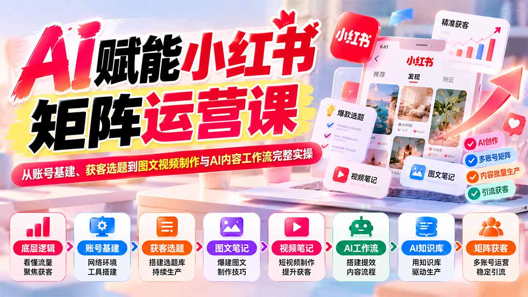 （20822期）AI赋能小红书矩阵运营课：从账号基建、获客选题到图文视频制作与AI内容工作流完整实操-悟空知识星球