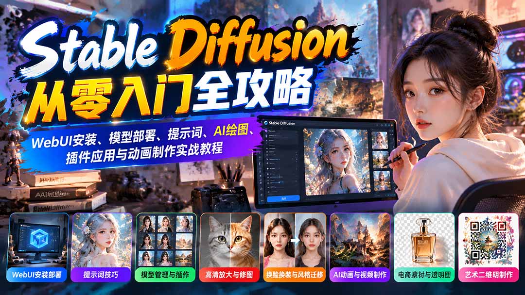 (21062期)Stable Diffusion从零入门全攻略:WebUI安装、模型部署、提示词、AI绘图、插件应用与动画制作实战教程-悟空知识星球