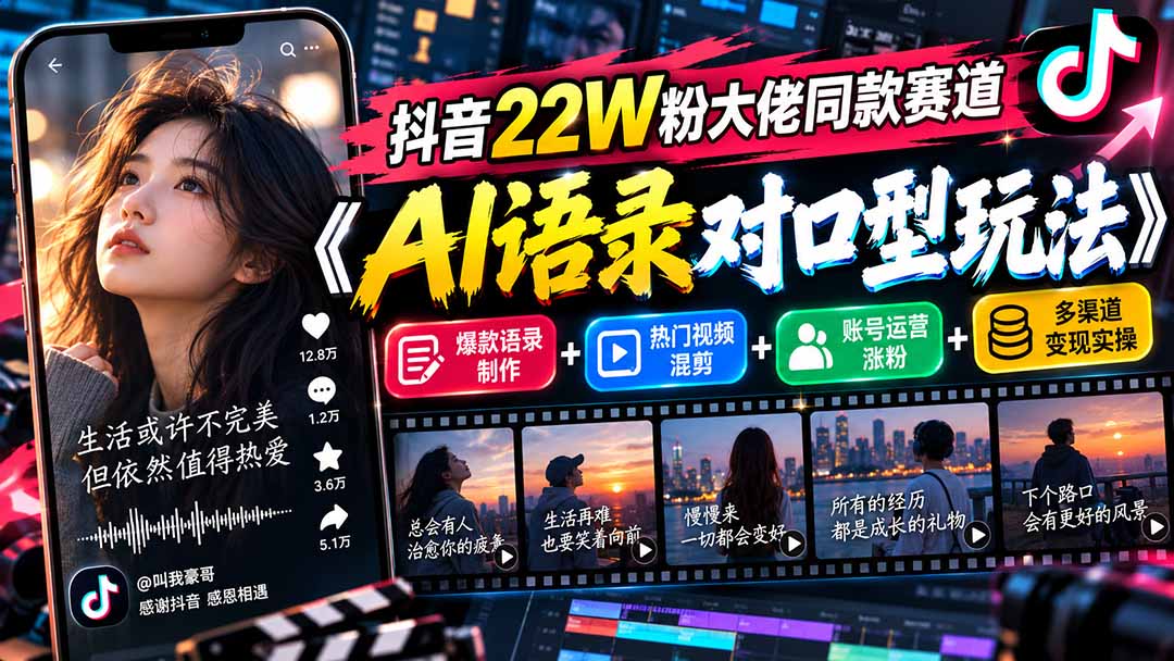 (20990期)抖音22W粉大佬同款赛道《AI语录对口型玩法》:爆款语录制作+热门视频混剪+账号运营涨粉+多渠道变现实操-悟空知识星球