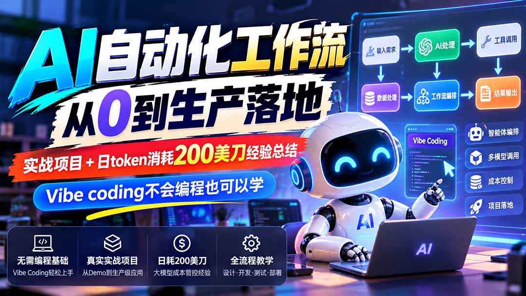 (20954期)【无水印】AI自动化工作流从0到生产落地,实战项目+日token消耗200美刀经验总结,Vibe coding不会编程也可以学-悟空知识星球