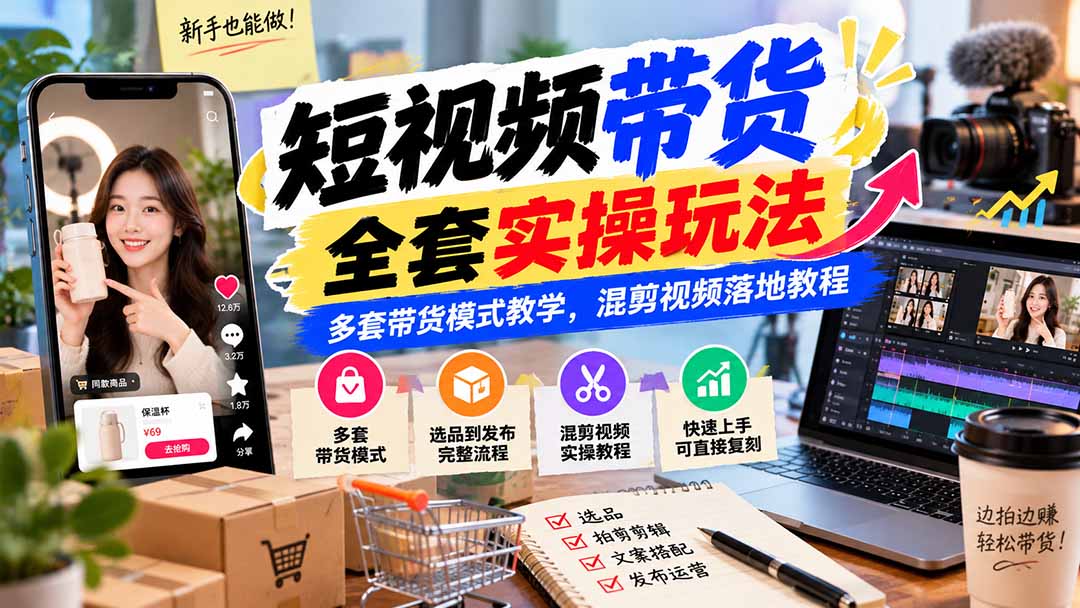 (20991期)【无水印】短视频带货全套实操玩法,多套带货模式教学,混剪视频落地教程-悟空知识星球
