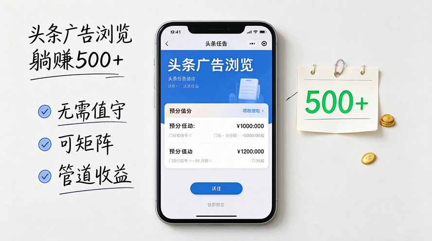 (20835期)头条广告浏览躺赚500+无需值守,可矩阵并附有管道收益-悟空知识星球