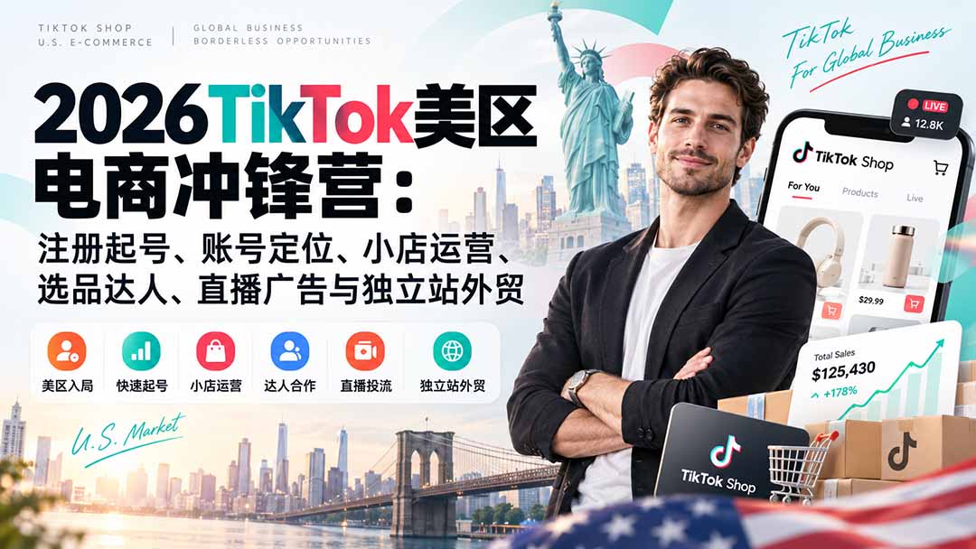 (20858期)2026TikTok美区电商冲锋营:注册起号、账号定位、小店运营、选品达人、直播广告与独立站外贸-悟空知识星球