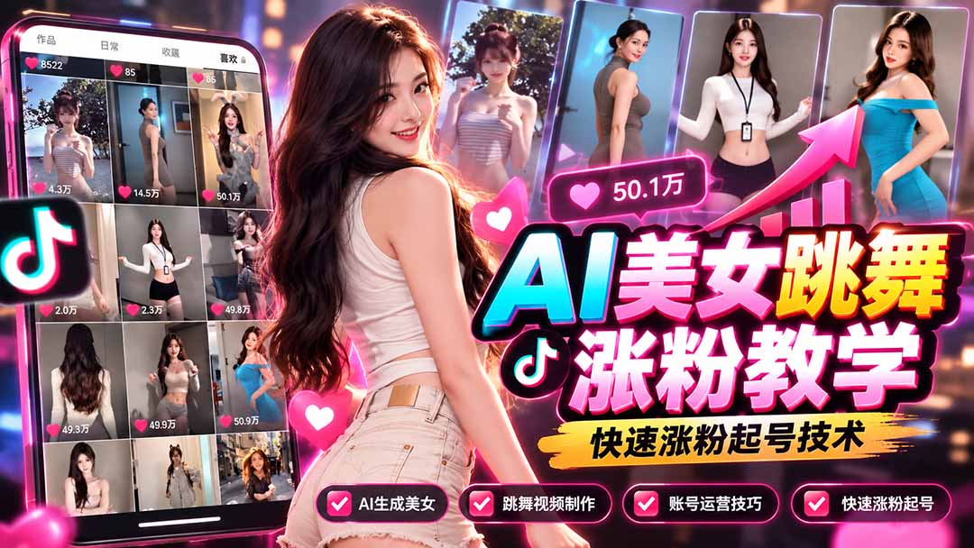 (21256期)AI美女跳舞涨粉教学,AI生成美女,跳舞视频制作,账号运营与快速起号涨粉-悟空知识星球