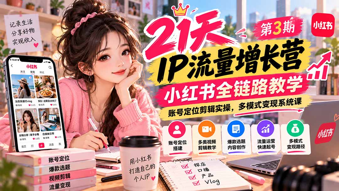 (20992期)【无水印】21天IP流量增长营-第3期,小红书全链路教学,账号定位剪辑实操,多模式变现系统课-悟空知识星球
