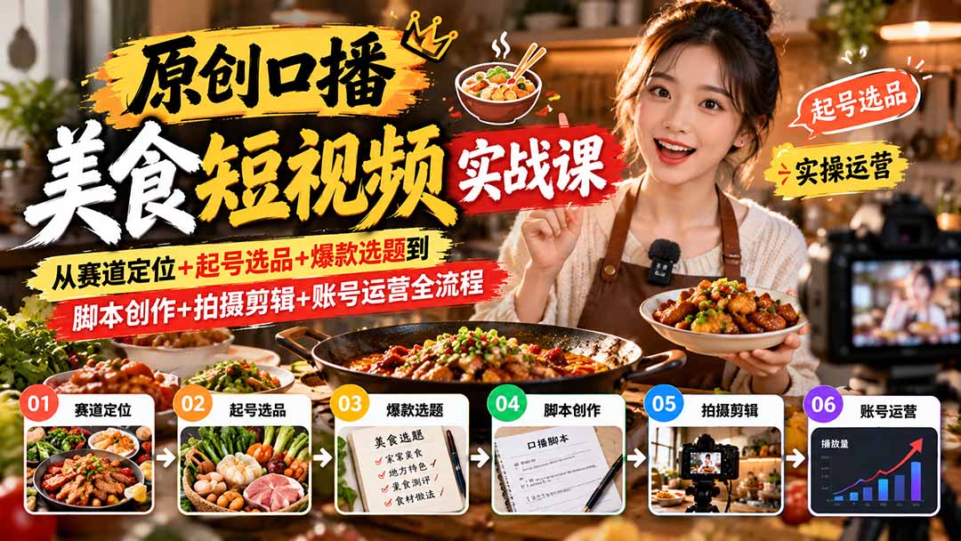 （20786期）原创口播美食短视频实战课：从赛道定位+起号选品+爆款选题到脚本创作+拍摄剪辑+账号运营全流程-悟空知识星球