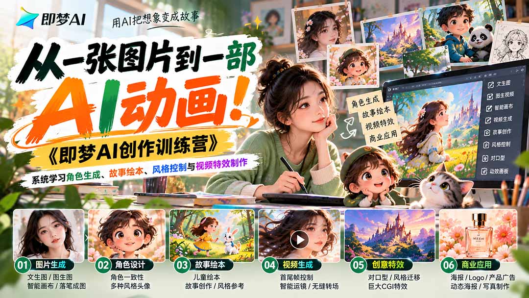 (21160期)【无水印】从一张图片到一部AI动画!《即梦AI创作训练营》系统学习角色生成、故事绘本、风格控制与视频特效制作-悟空知识星球