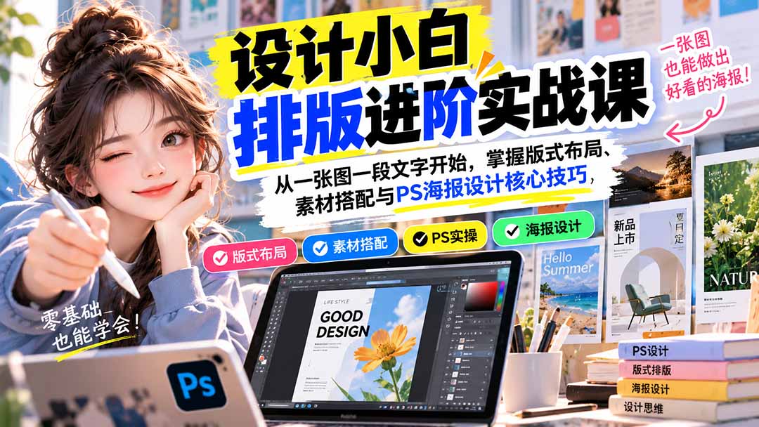 （20838期）设计小白排版进阶实战课：从一张图一段文字开始，掌握版式布局、素材搭配与PS海报设计核心技巧-悟空知识星球