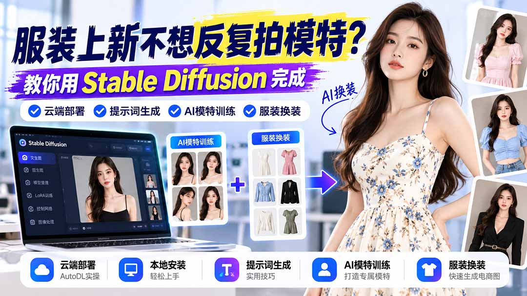 (21099期)服装上新不想反复拍模特?教你用Stable Diffusion完成云端部署、提示词生成、AI模特训练与换装-悟空知识星球