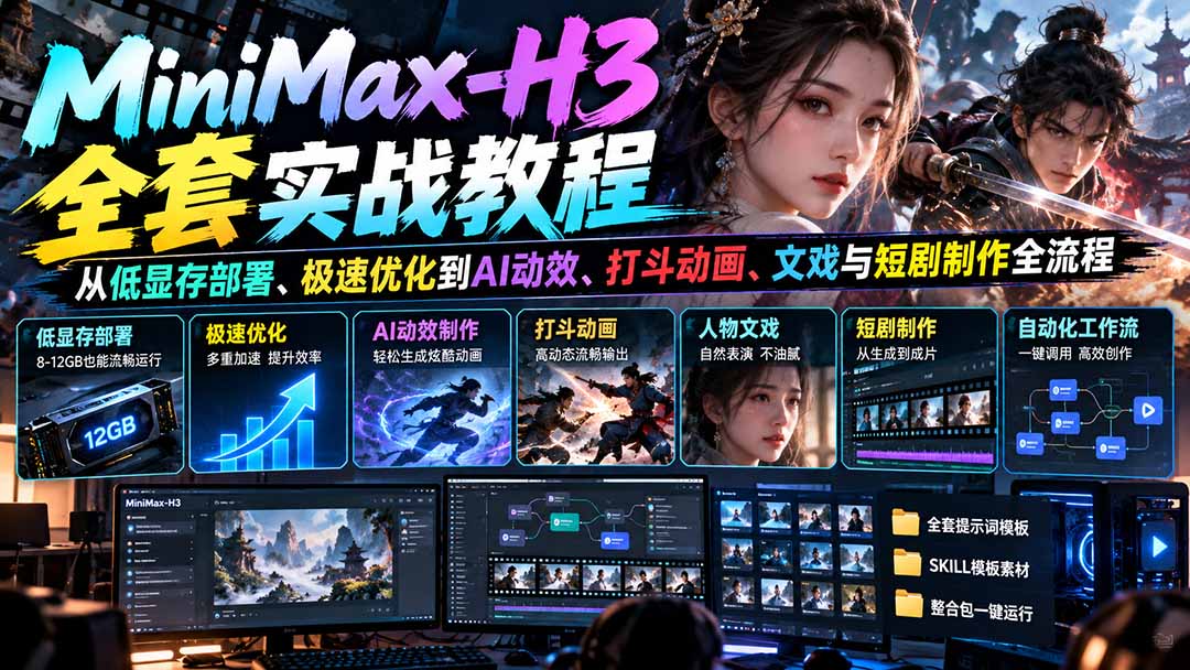 (21161期)MiniMax-H3全套实战教程:从低显存部署、极速优化到AI动效、打斗动画、文戏与短剧制作全流程-悟空知识星球