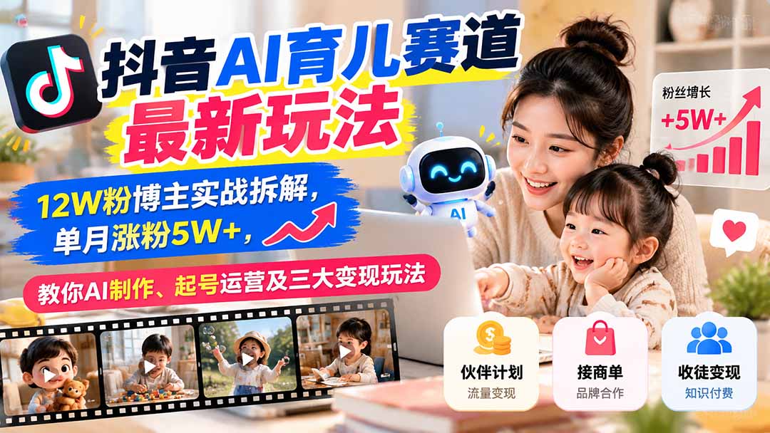 (21082期)抖音AI育儿赛道最新玩法:12W粉博主实战拆解,单月涨粉5W+,教你AI制作、起号运营及三大变现玩法-悟空知识星球