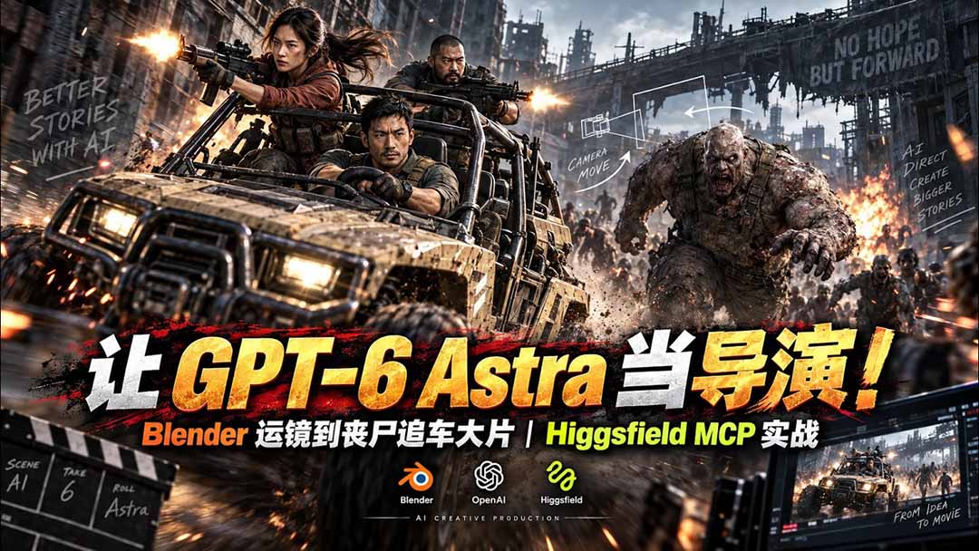 (20762期)【无水印】让 GPT-6 Astra 当导演!Blender 运镜到丧尸追车大片|Higgsfield MCP 实战-悟空知识星球