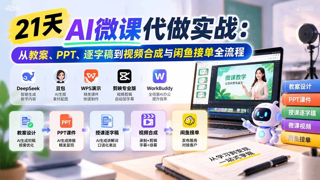 （21065期）21天AI微课代做实战：从教案、PPT、逐字稿到视频合成与闲鱼接单全流程-悟空知识星球