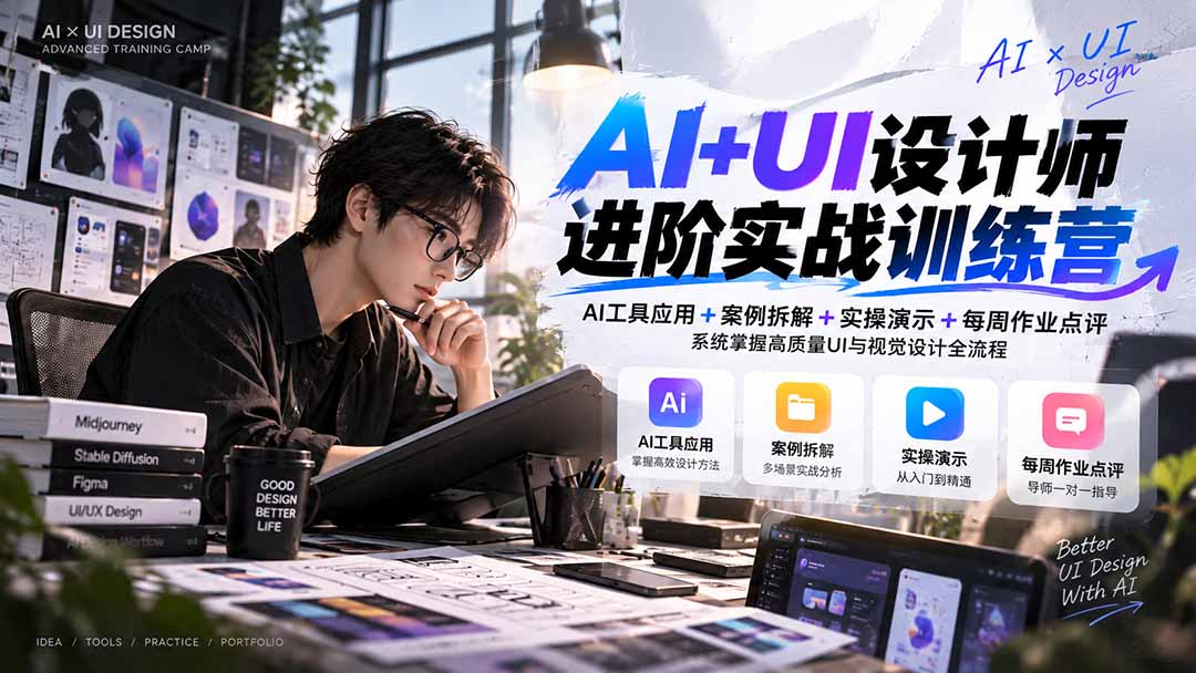 (20905期)【无水印】AI+UI设计师进阶训练营-第4期:AI工具应用+案例拆解+实操演示+作业点评,掌握高质量UI与视觉设计全流程-悟空知识星球