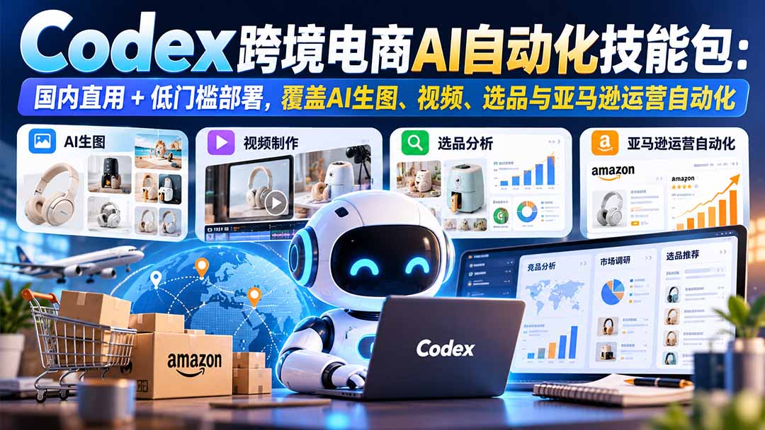 (20752期)【无水印】Codex跨境电商AI自动化技能包:国内直用+低门槛部署,覆盖AI生图、视频、选品与亚马逊运营自动化-悟空知识星球