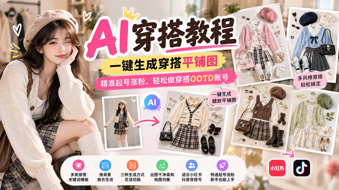 (21134期)【无水印】AI穿搭教程|一键生成穿搭平铺图,精准起号涨粉,轻松做穿搭OOTD账号-悟空知识星球