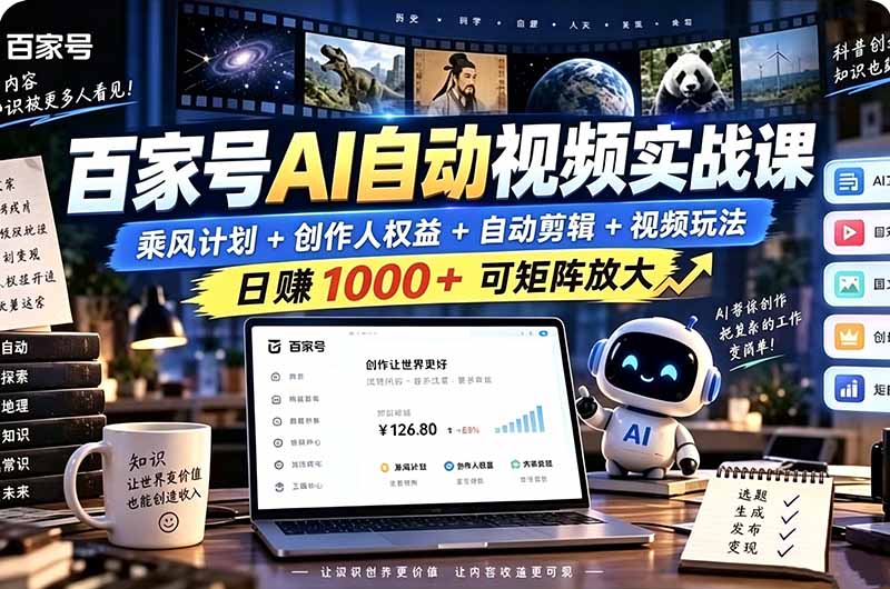 （21204期）百家号自动矩阵玩法，长期可以做的项目，日入1k+，真正的睡后收入-悟空知识星球