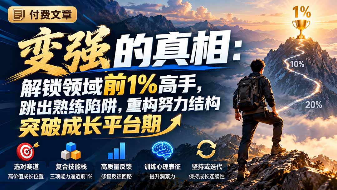 (21042期)付费文章:变强的真相:解锁领域前1%高手,跳出熟练陷阱,重构努力结构突破成长平台期-悟空知识星球