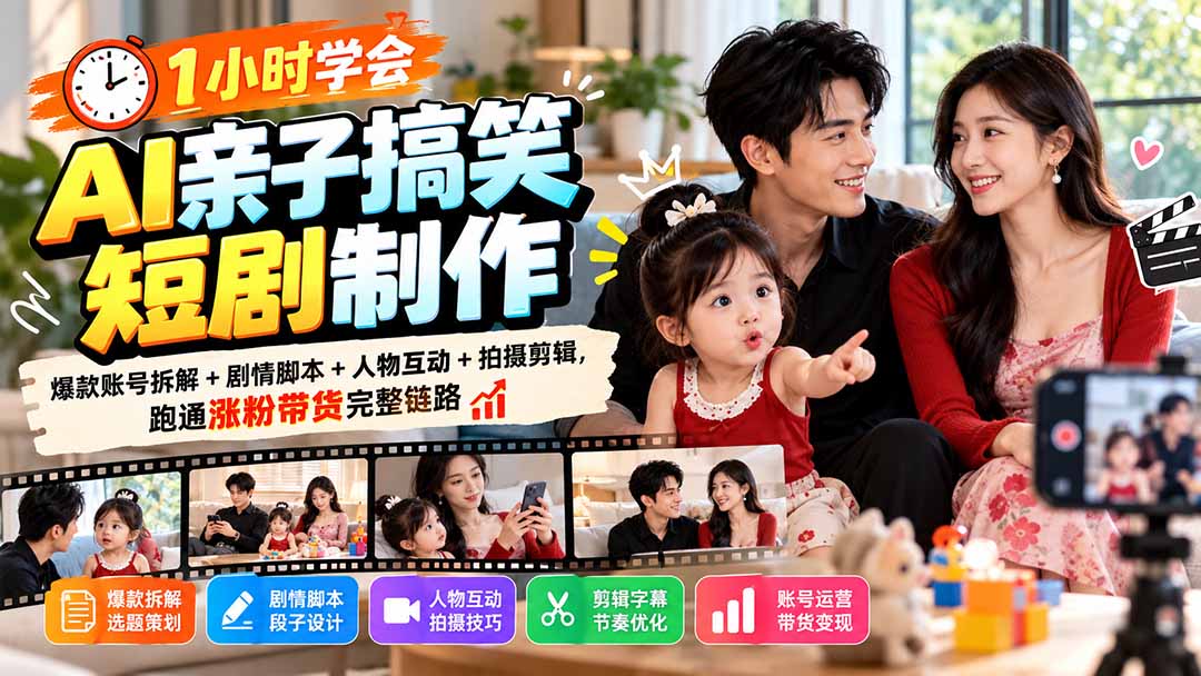 (20807期)1小时学会AI亲子搞笑短剧制作:爆款账号拆解+剧情脚本+人物互动+拍摄剪辑,跑通涨粉带货完整链路-悟空知识星球