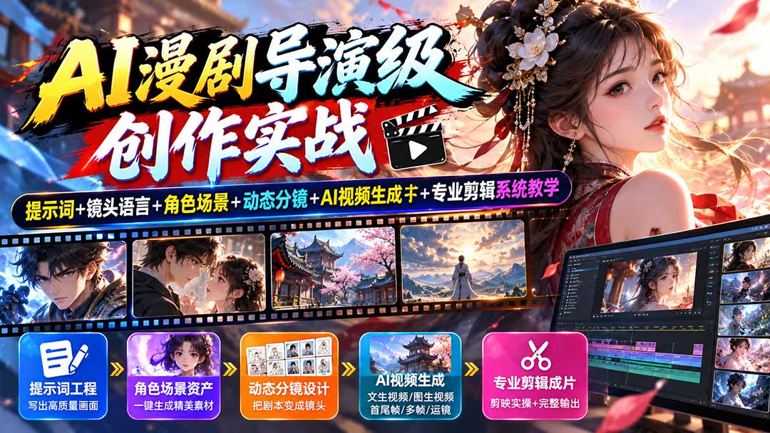 (20814期)AI漫剧导演级创作实战:提示词+镜头语言+角色场景+动态分镜+AI视频生成+专业剪辑系统教学-悟空知识星球
