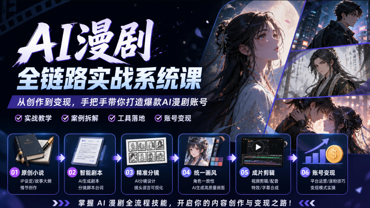 AI漫剧全链路实战系统课|原创小说、智能剧本、精准分镜、统一画风、成片剪辑、账号变现实操教学-悟空知识星球