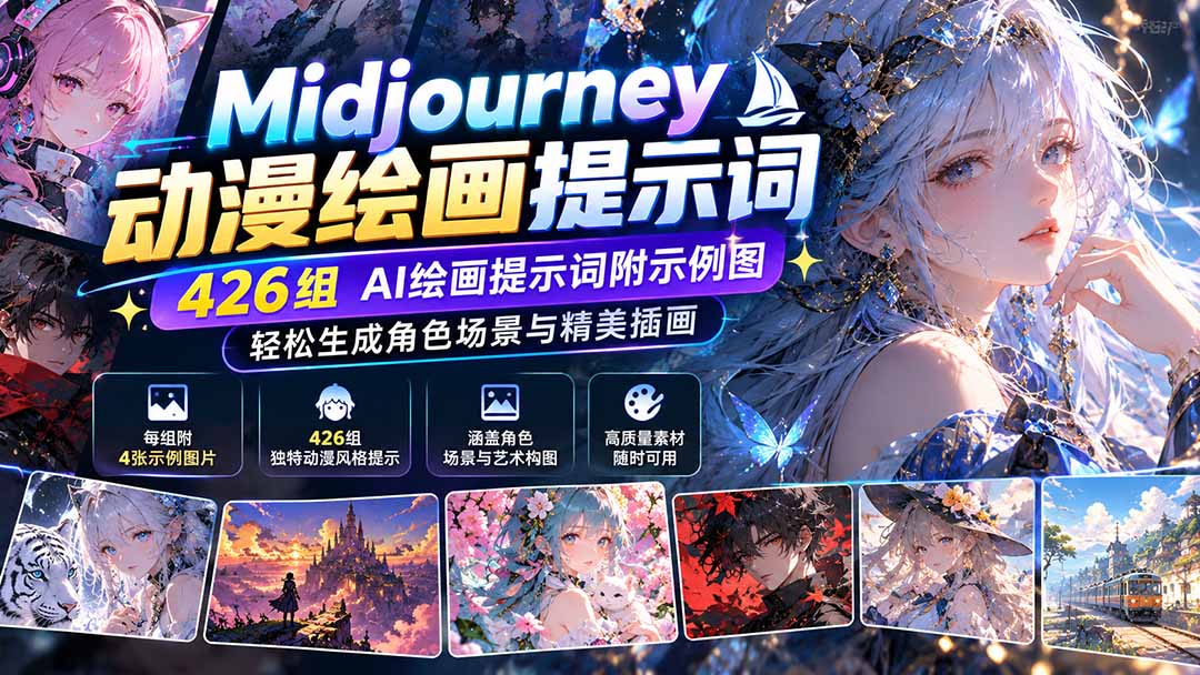 (21239期)Midjourney动漫绘画提示词:426组AI绘画提示词附示例图,轻松生成角色场景与精美插画-悟空知识星球