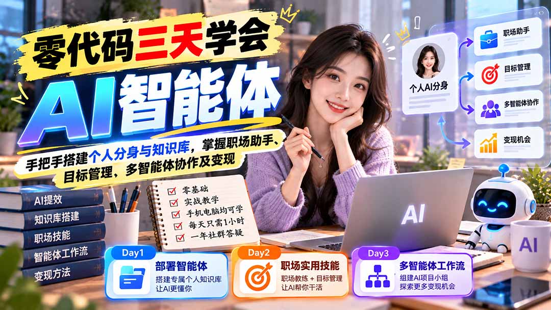 (20978期)【无水印】零代码三天学会AI智能体:手把手搭建个人分身与知识库,掌握职场助手、目标管理、多智能体协作及变现-悟空知识星球