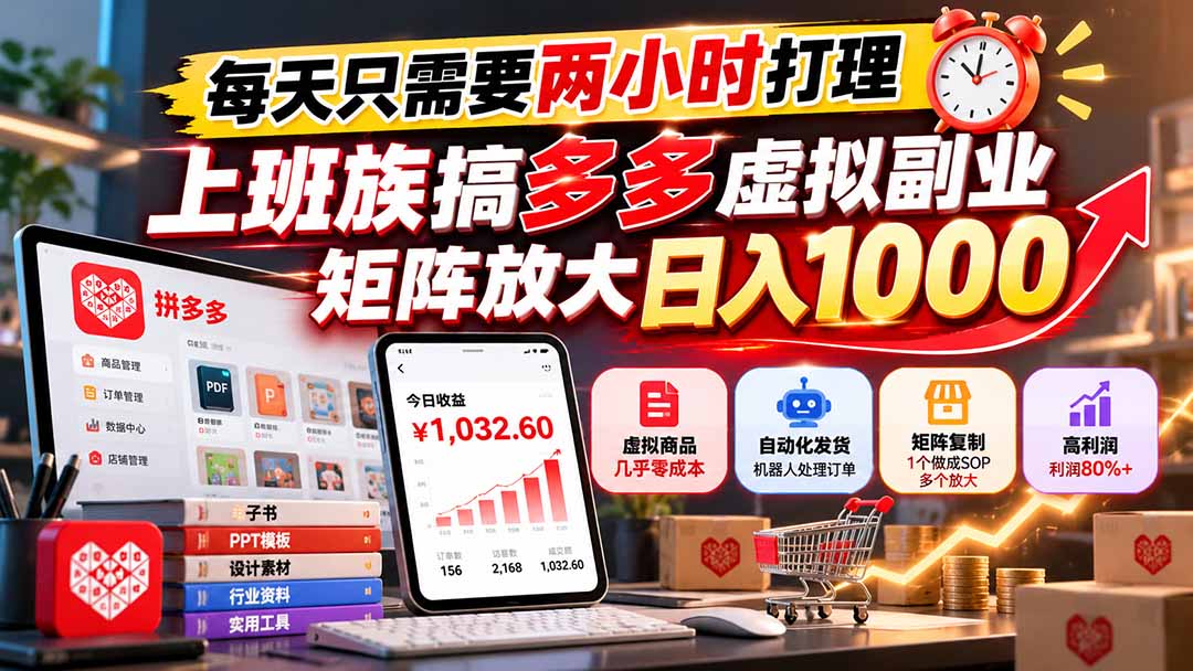 (21086期)每天只需要两小时打理,上班族搞多多虚拟副业,矩阵放大日入 1000-悟空知识星球