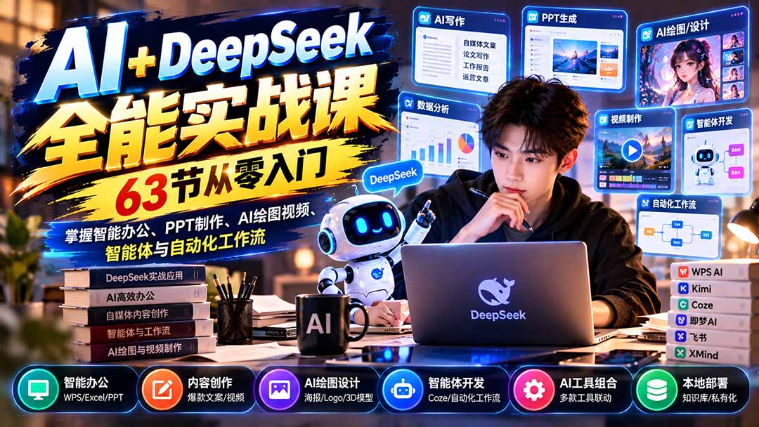 （21141期）AI+DeepSeek全能实战课：63节从零入门，掌握智能办公、PPT制作、AI绘图视频、智能体与自动化工作流-悟空知识星球